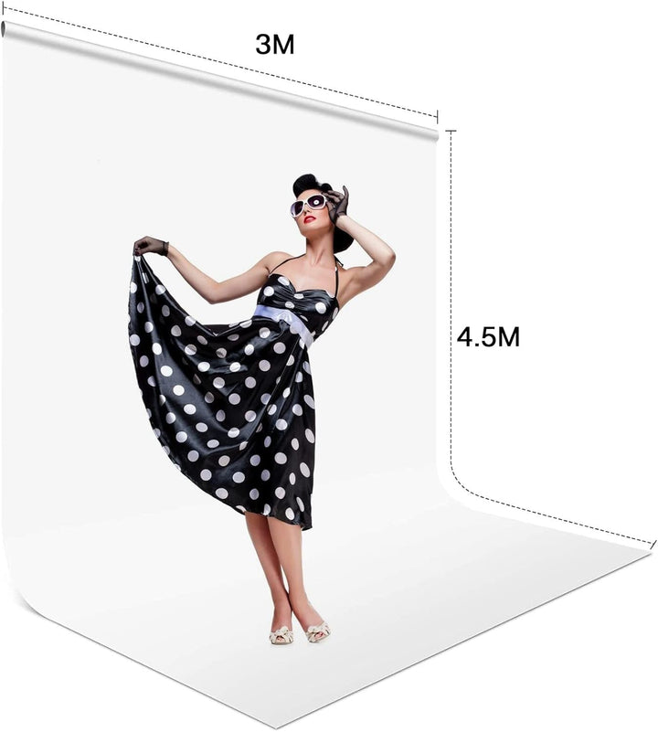 Spardar Foto Hintergrund, 3M X 4.5M Weiss Fotostudio Hintergrund mit 4 Klemmen, Faltbarer Fotohinter