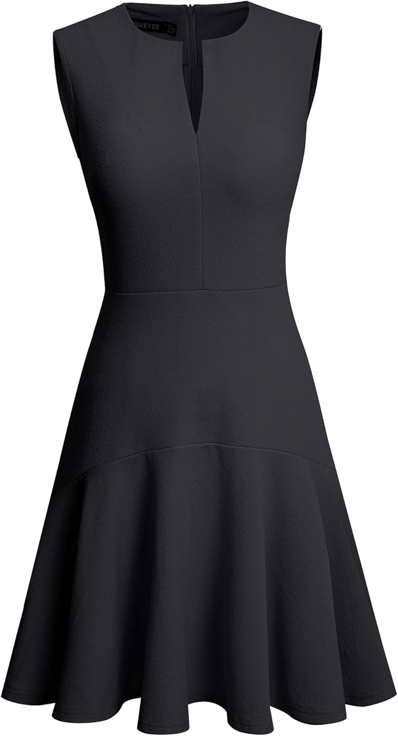 HOMEYEE Damen Elegant V-Ausschnitt Ärmellos Rockabilly Swing Sommer Freizeitkleid Mini Business Cock