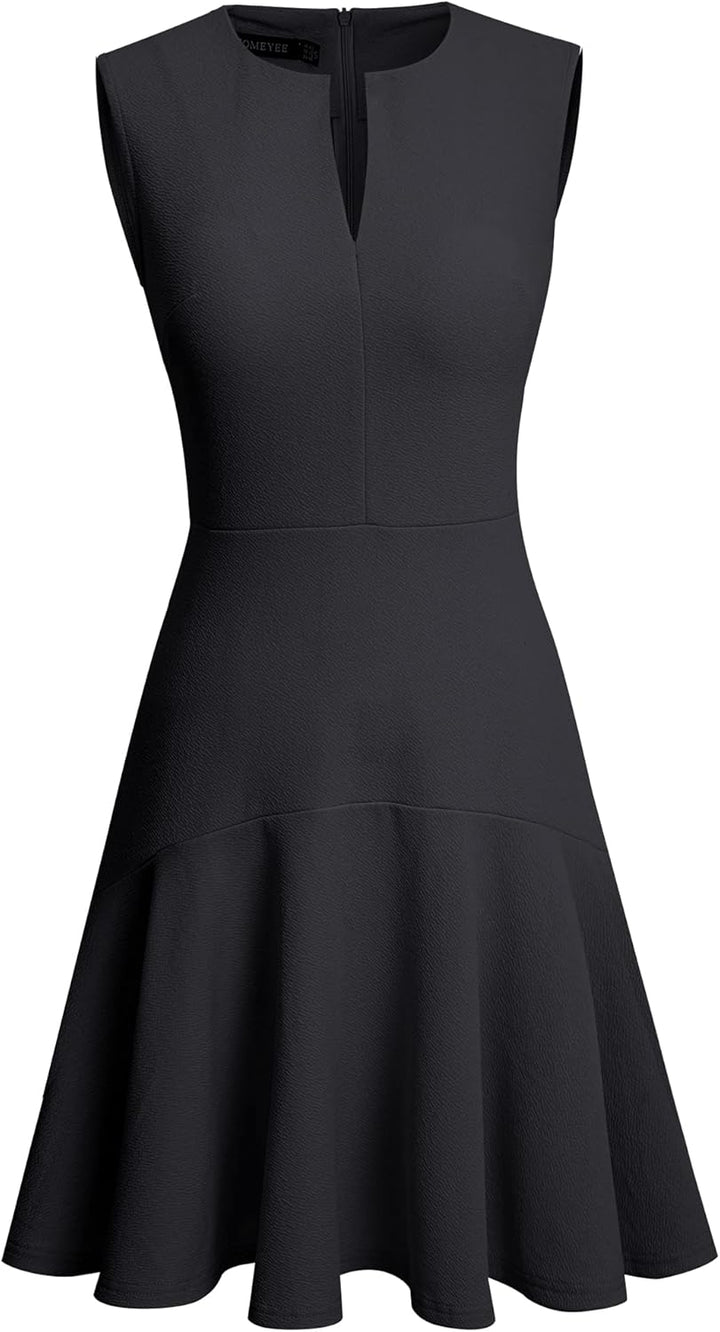 HOMEYEE Damen Elegant V-Ausschnitt Ärmellos Rockabilly Swing Sommer Freizeitkleid Mini Business Cock