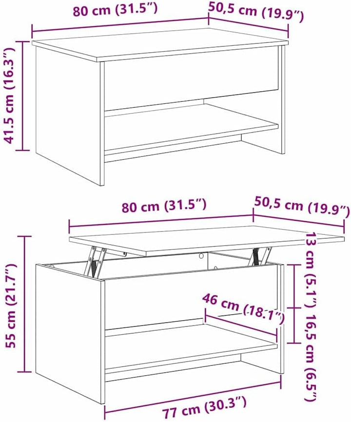 vidaXL Couchtisch für's Wohnzimmer mit klappbarem Deckel – modern, rechteckig, Glatte Oberfläche, fu