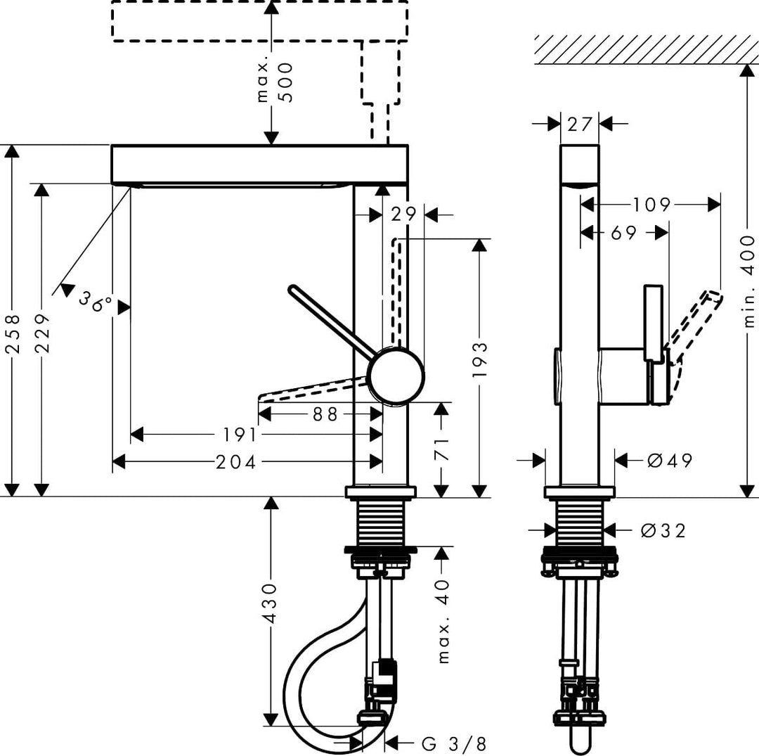 hansgrohe Finoris - Waschtischarmatur mit Push-Open Ablauf, mit ausziehbarer Brause (2 Strahlarten),