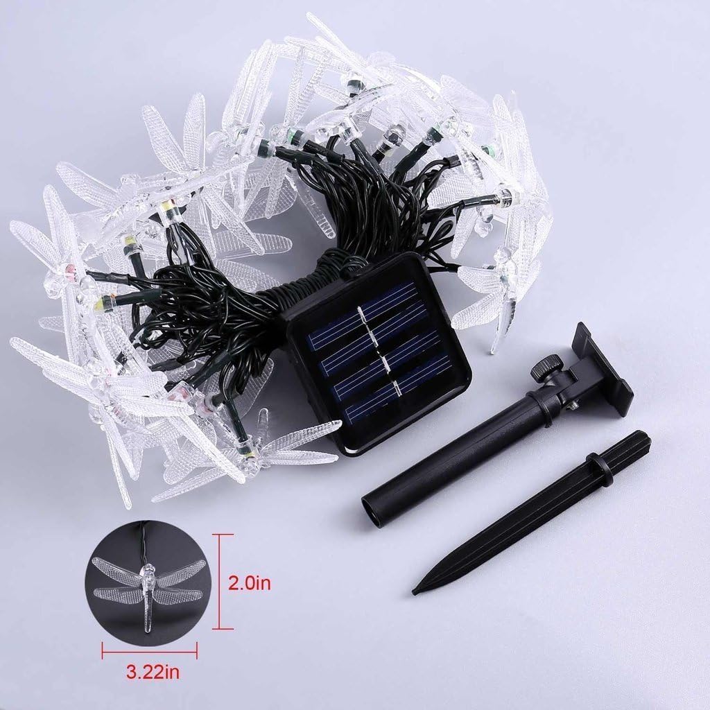 Solar Libellenlichterkette 20FT / 30 LED wasserdichte Innen- und Aussenmärchendekorationslichter, ge