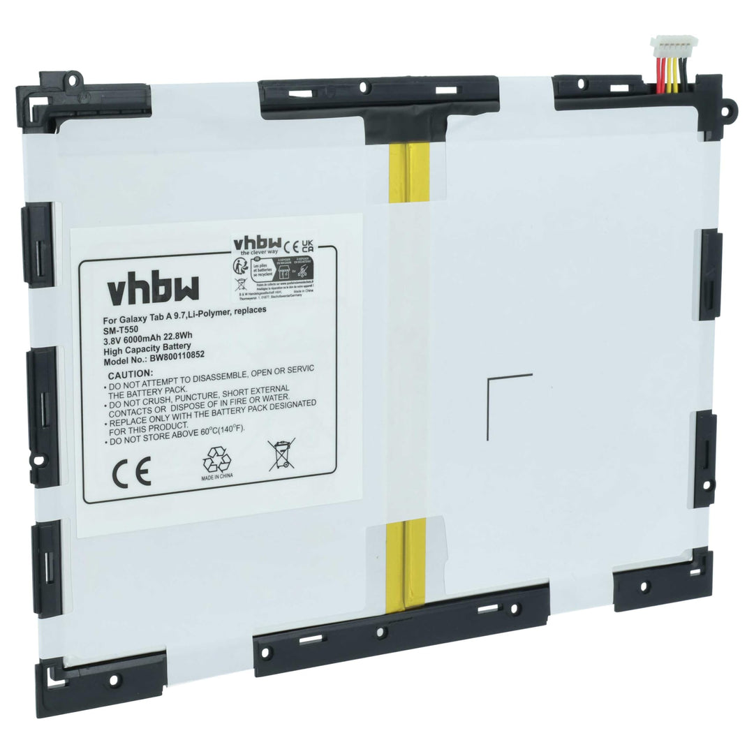 vhbw Akku kompatibel mit Samsung Galaxy SM-T550, SM-T555, SM-T555C, Tab A 9.7 Tablet Pad (6000mAh, 3