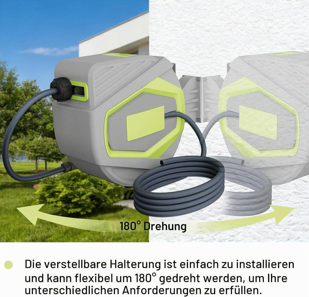 UISEBRT Schlauchtrommel Wasser 28+2m mit 180° Schwenkhalterung &amp; 10 Sprühmodi,Schlauchaufroller zur