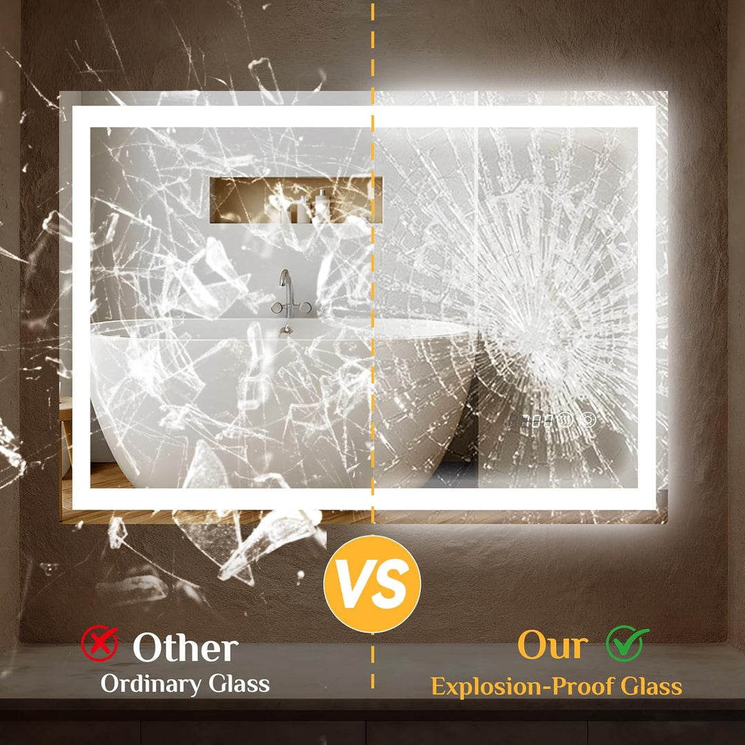 Clevich Badspiegel mit Beleuchtung und Uhr 80×60 cm, LED Spiegel mit 3 Lichtfarben dimmbar, gehärtet