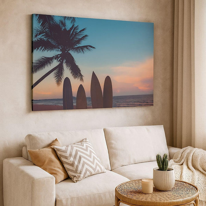 Bilder auf Leinwand 100x70cm Leinwandbild mit Rahmen Strand Meer Palme Gross Wanddeko Bild Schlafzim
