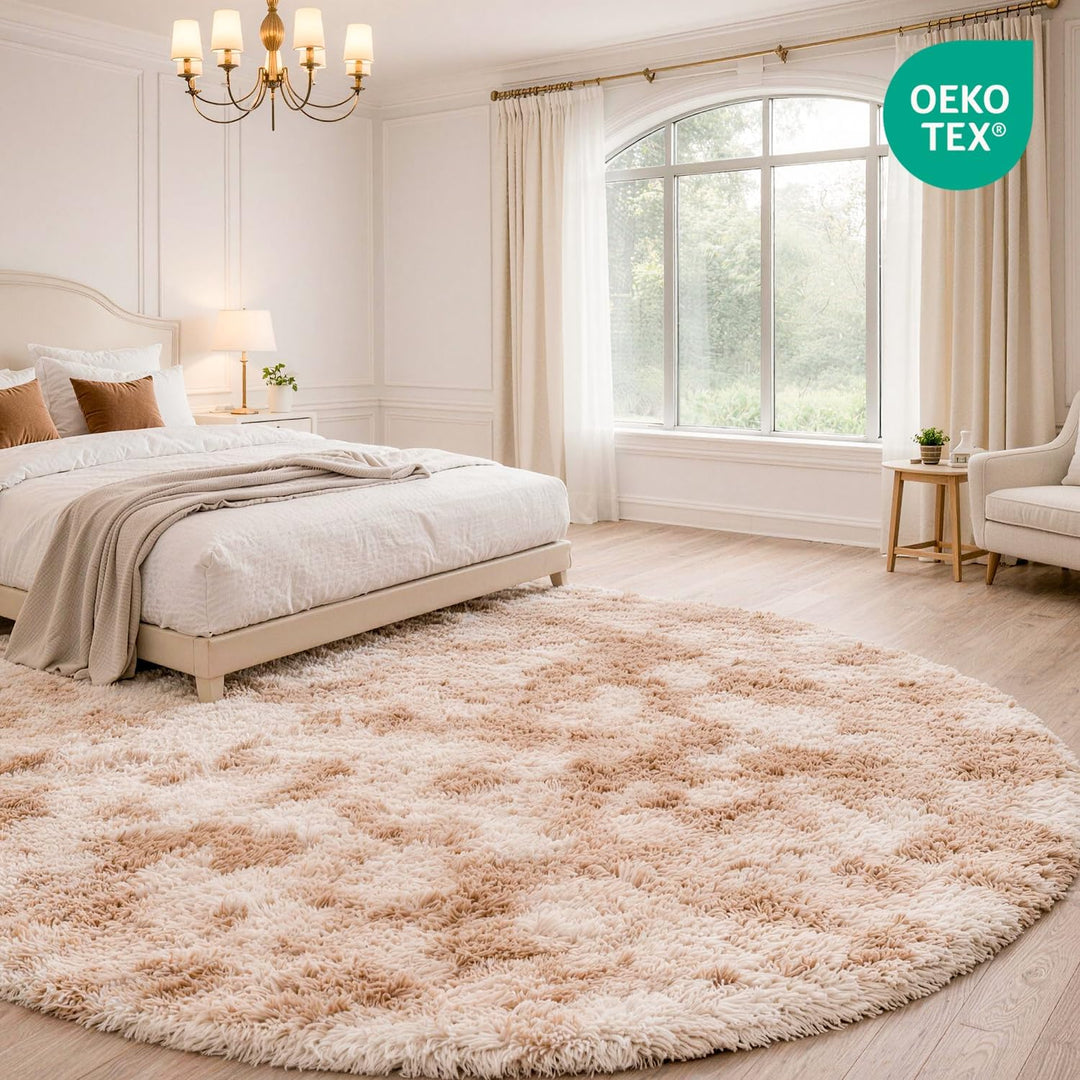 Teppich Kinderzimmer Khaki Ø 100 cm Flauschig Weich | Hochflor-Teppich, waschbar, rutschfest, kusche
