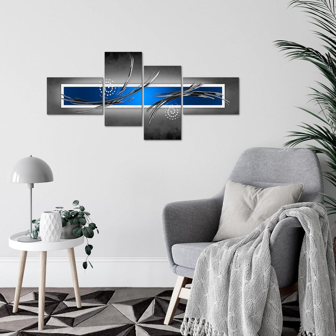 Runa Art Bild Modern Abstrakt - Made in Germany - Wandbilder Grau Blau Türkis 4 Teilig 102642c 100 x