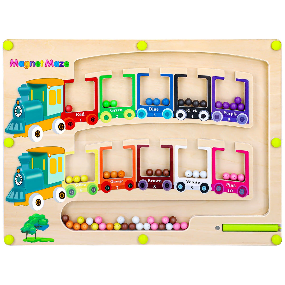 Vindany Magnetspiel Labyrinth Spielzeug- Zahlen Farben Lernen Sortierspiel Montessori Spielzeug Holz