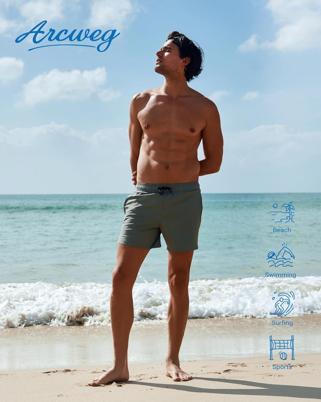 Arcweg Men's Swim Trunks Shorts with Compression Liner 2 in 1 Quick Dry Swimming Shorts with Boxer B