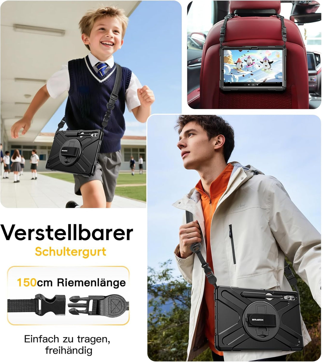 BRAECN Samsung Galaxy Tab S9 FE+/S9+/S8+/S7 FE/S7+ Hülle 12.4 Zoll, Robuste Stossfeste Schutzhülle m