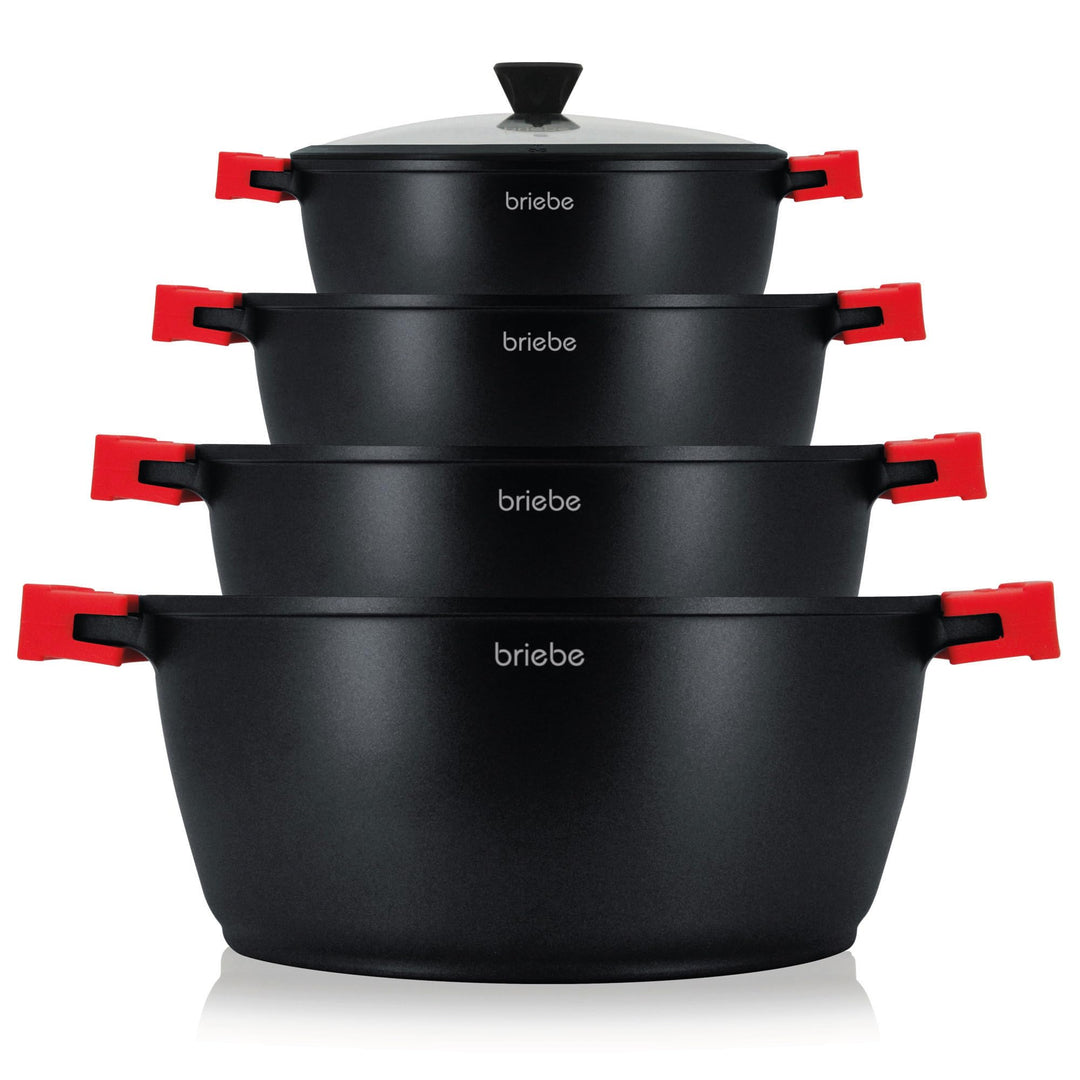 briebe Black Titanium Kochtopf Set Induktion Kochgeschirr 8-Teilig, 4 Töpfen aus Aluminiumguss, Anti