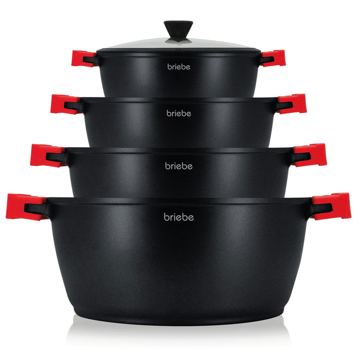 briebe Black Titanium Kochtopf Set Induktion Kochgeschirr 8-Teilig, 4 Töpfen aus Aluminiumguss, Anti