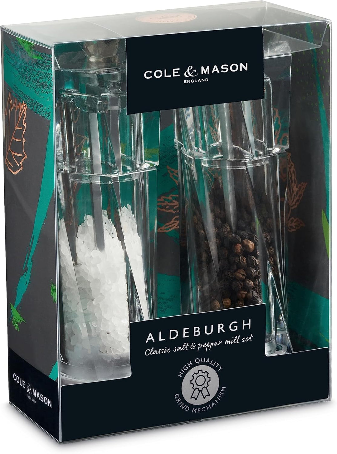 Cole &amp; Mason H312007 Aldeburgh Clear Salz- und Pfeffermühlen-Set, verstellbares Mahlwerk, Acryl, 140