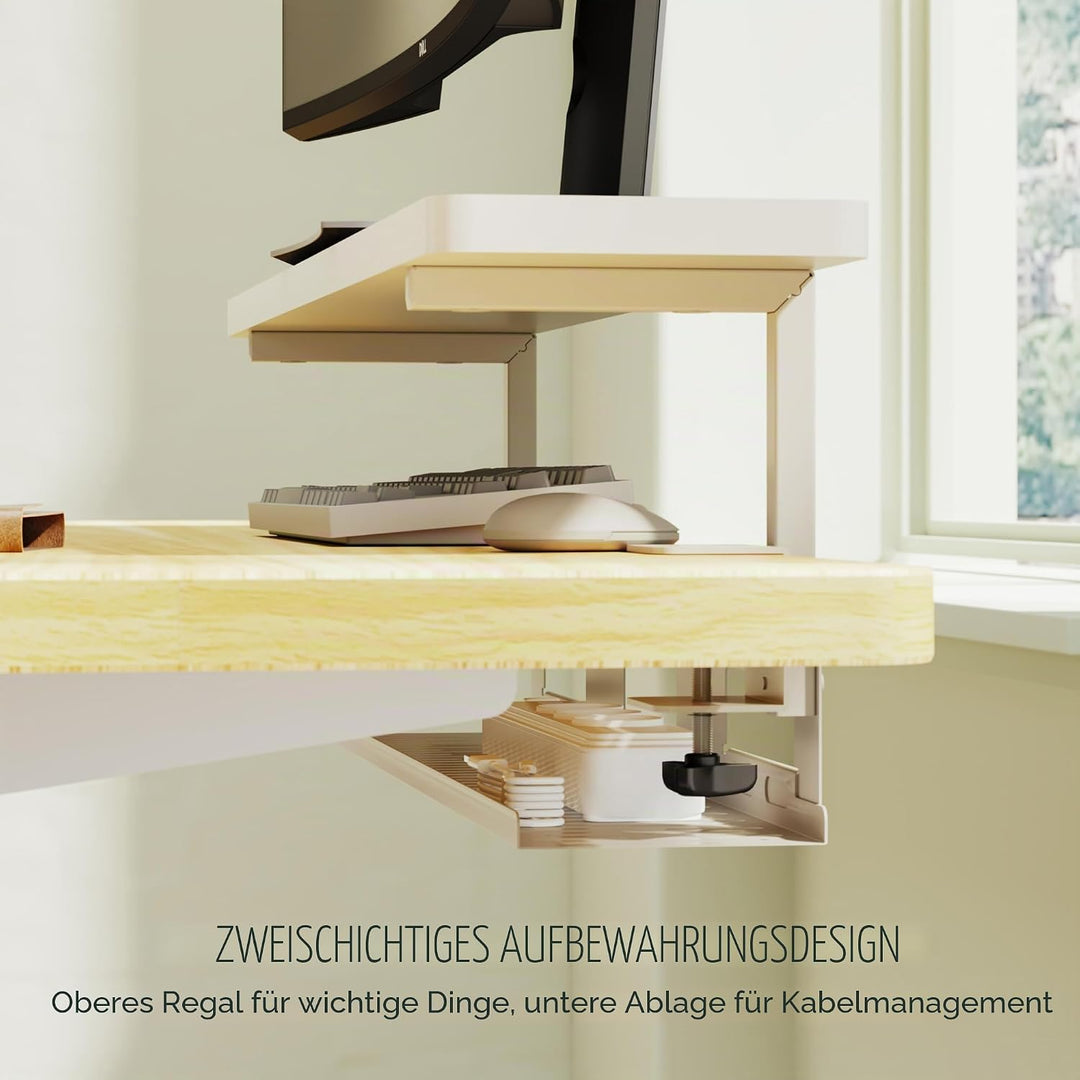 FlexiSpot Monitorerhöhung mit Kabelmanagement, Schreibtisch Aufsatz, klemmbare Schreibtischablage, S