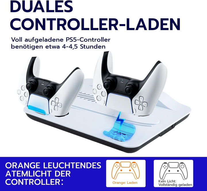 Wigearss PS5/PS5 Slim/PS5 Pro Kühler Standfuss mit Dual Controller Ladegerät, PS5 Controller Ladesta