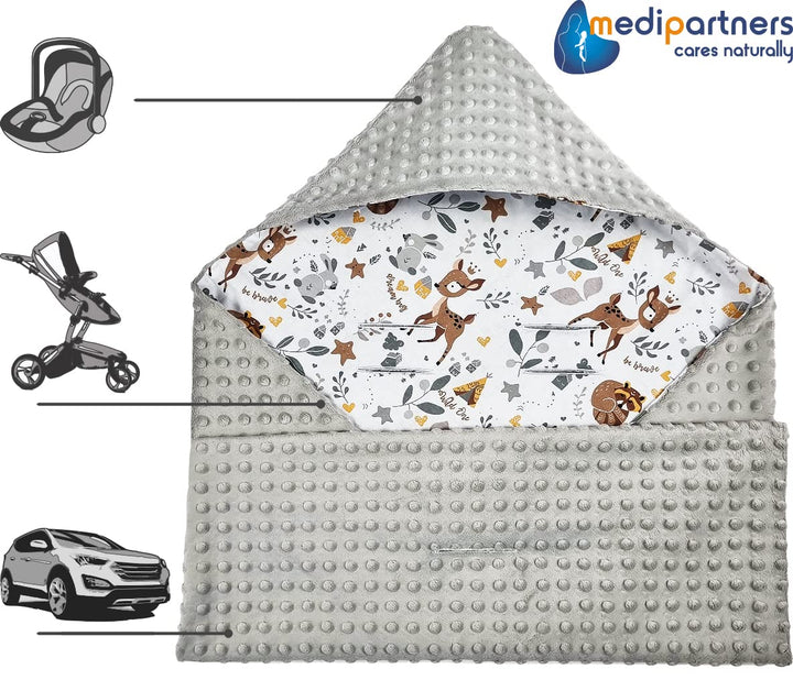 Medi Partners Einschlagdecke Baby Babyschale 100% Baumwolle für Sommer 85x85cm Kinderwagen Kuschelde