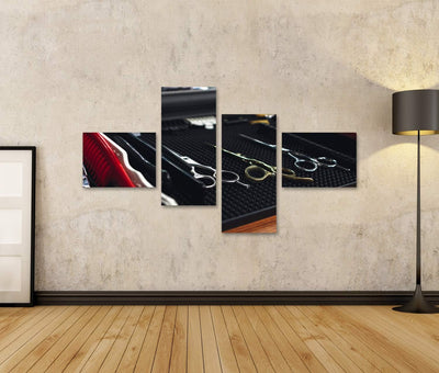 Bild auf Leinwand Barbershop Thema Die Werkzeuge des Friseurs Geräte Wandbild Poster Kunstdruck Bild