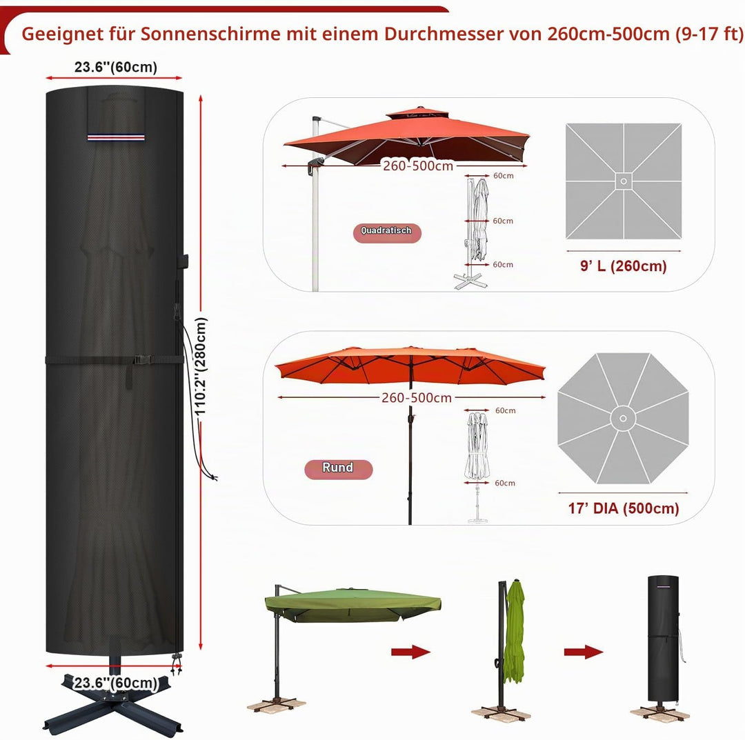 LAMUNI Sonnenschirm Schutzhülle für Ampelschirm Abdeckung für Gartenschirm Abdeckhauben für Sonnensc