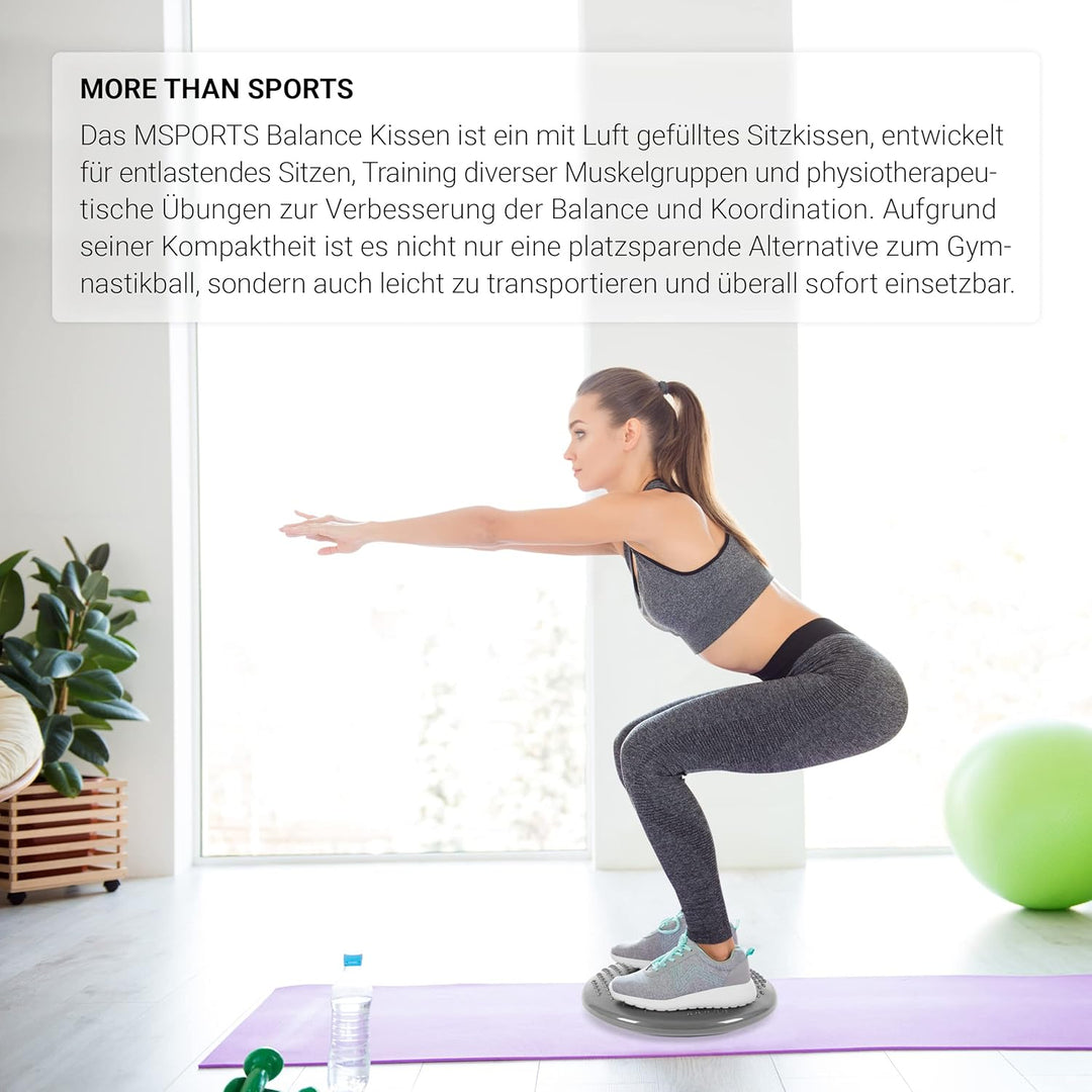 MSPORTS Ballsitzkissen inkl. Pumpe und Übungsposter | ca. 32 cm Durchmesser mit Noppenoberfläche - i