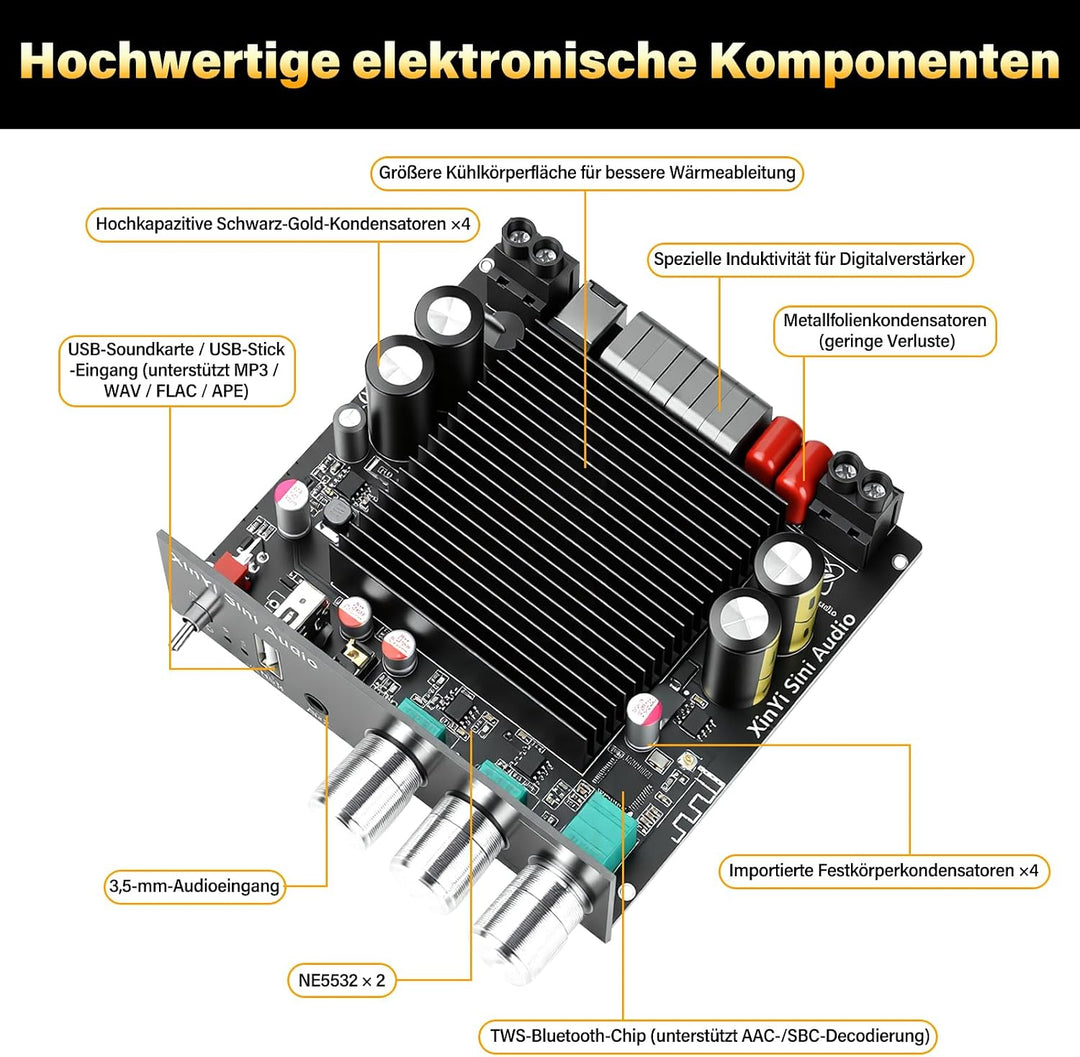 Mini Mono Verstärker mit Bluetooth, 400W Subwoofer HiFi Verstärker TWS Digitaler Stereo Endverstärke