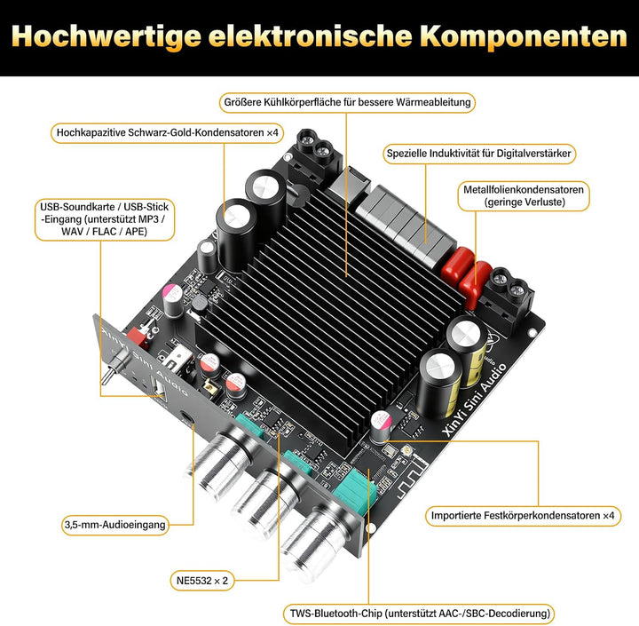 Mini Mono Verstärker mit Bluetooth, 400W Subwoofer HiFi Verstärker TWS Digitaler Stereo Endverstärke