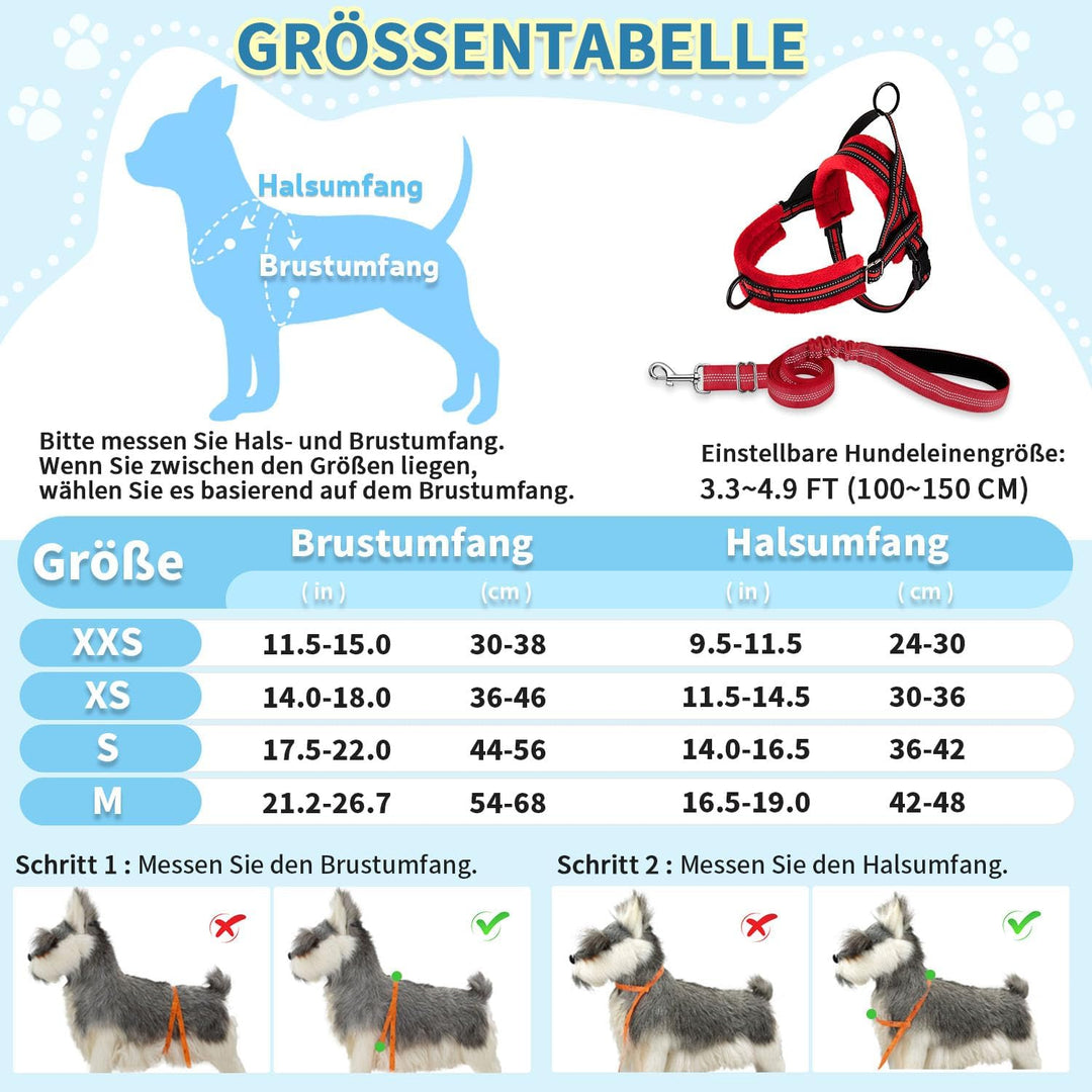 Hundegeschirr mit Leine für mittelgrosse Kleine Hunde, Weich gepolsterter No-Pull Brustgeschirr mit