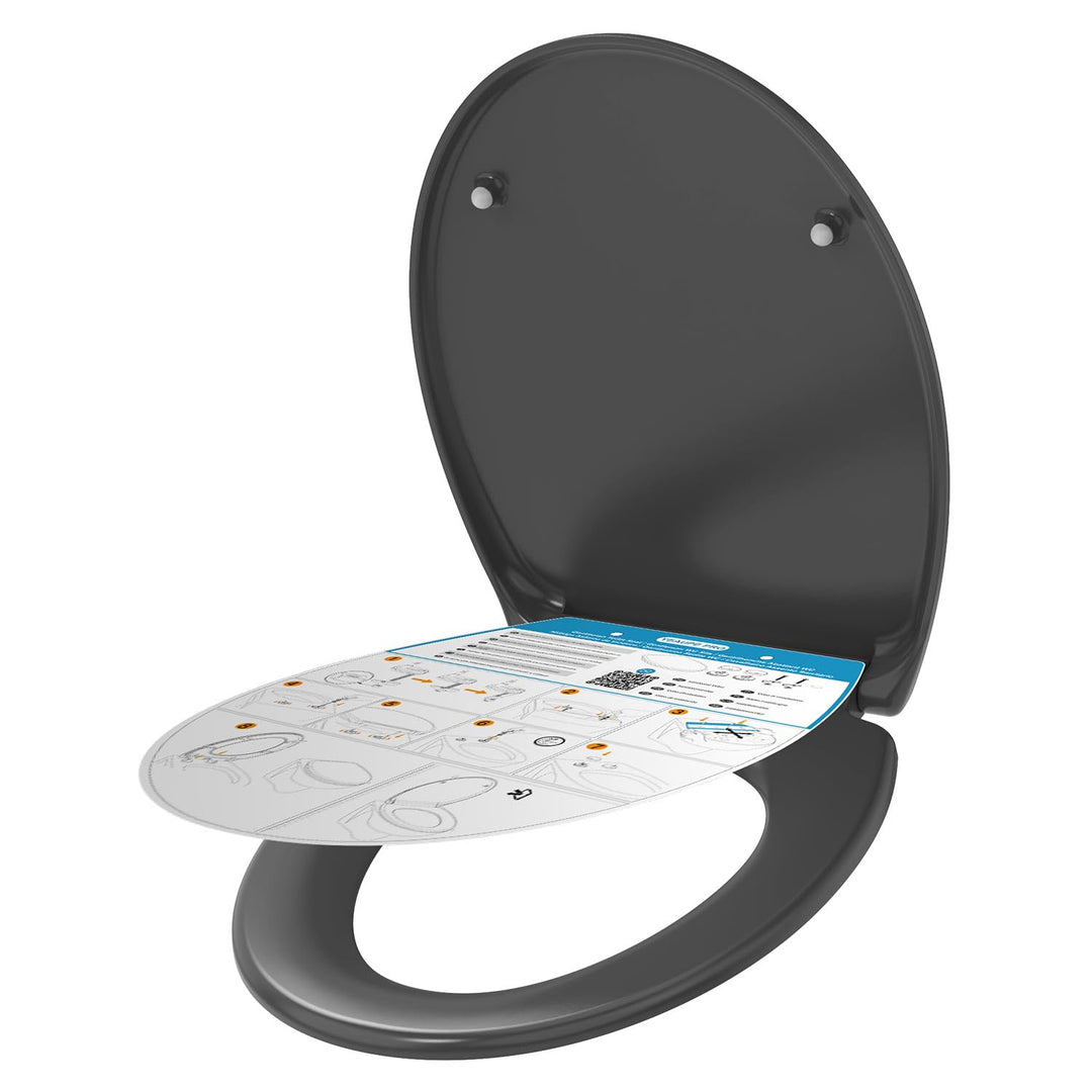 YEAUPE PRO Toilettendeckel mit Absenkautomatik Oval, WC Sitz Duroplast, Grau | Klodeckel, Klobrille,