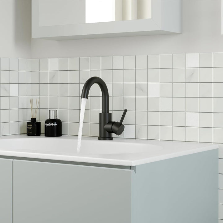 Wasserhahn Bad Schwarz, Wasserhahn Küche Edelstahl, 360° Drehbar Waschtischarmatur Hoch, Einhebelmis