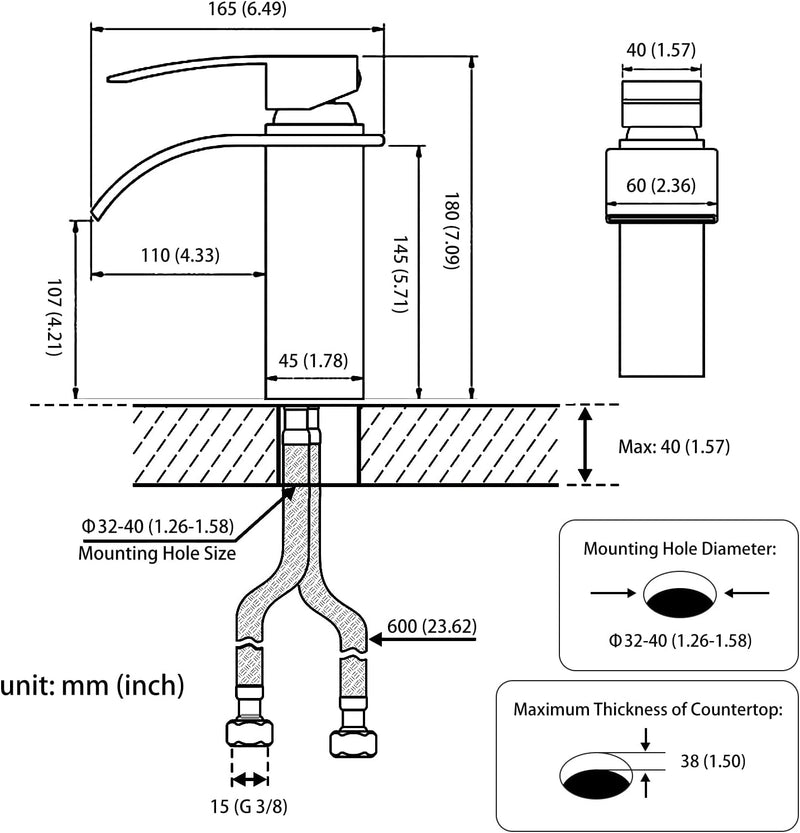 kisimixer Wasserhahn Bad Wasserfall, Waschtischarmatur für Badezimmer, Modern Einhandmischer Armatur