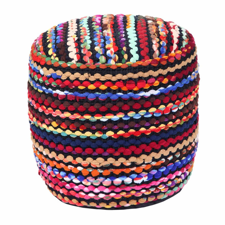 Homescapes handgewobener Chindi Sitzpouf - Sitzkissen, gefüllt mit Mikroperlen, Buntes Flickendesign