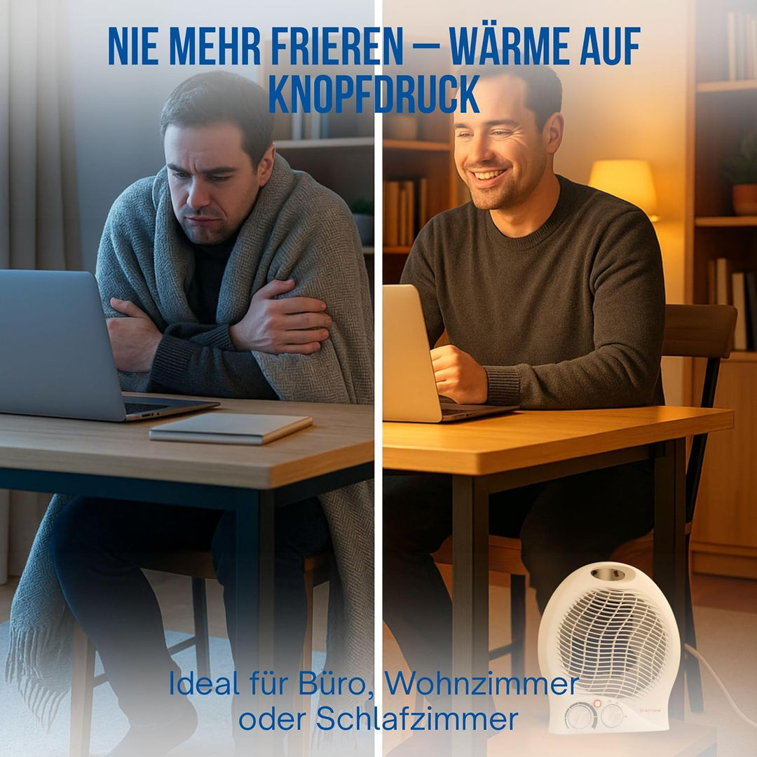 elasto – Heizlüfter "Mobil" 2000W inkl. Ventilator – tragbares Heizgerät mit Thermostat & 4-Stufen-S