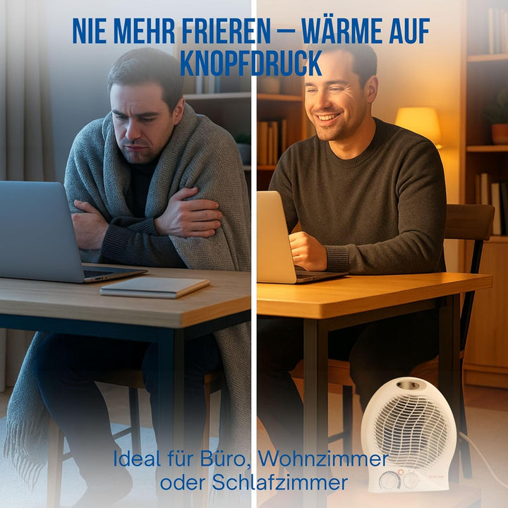 elasto – Heizlüfter "Mobil" 2000W inkl. Ventilator – tragbares Heizgerät mit Thermostat & 4-Stufen-S