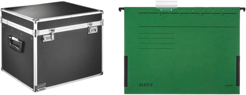 Leitz 67140095 Hängeablage-Box, Aluminium, schwarz & 19863055 Hängetasche Alpha, seitlich mit Frösch