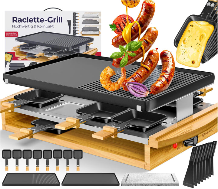 KESSER® Raclette-Grill mit Naturgrillstein, Grillplatte Tischgrill für 8 Personen, Elektrogrill Racl