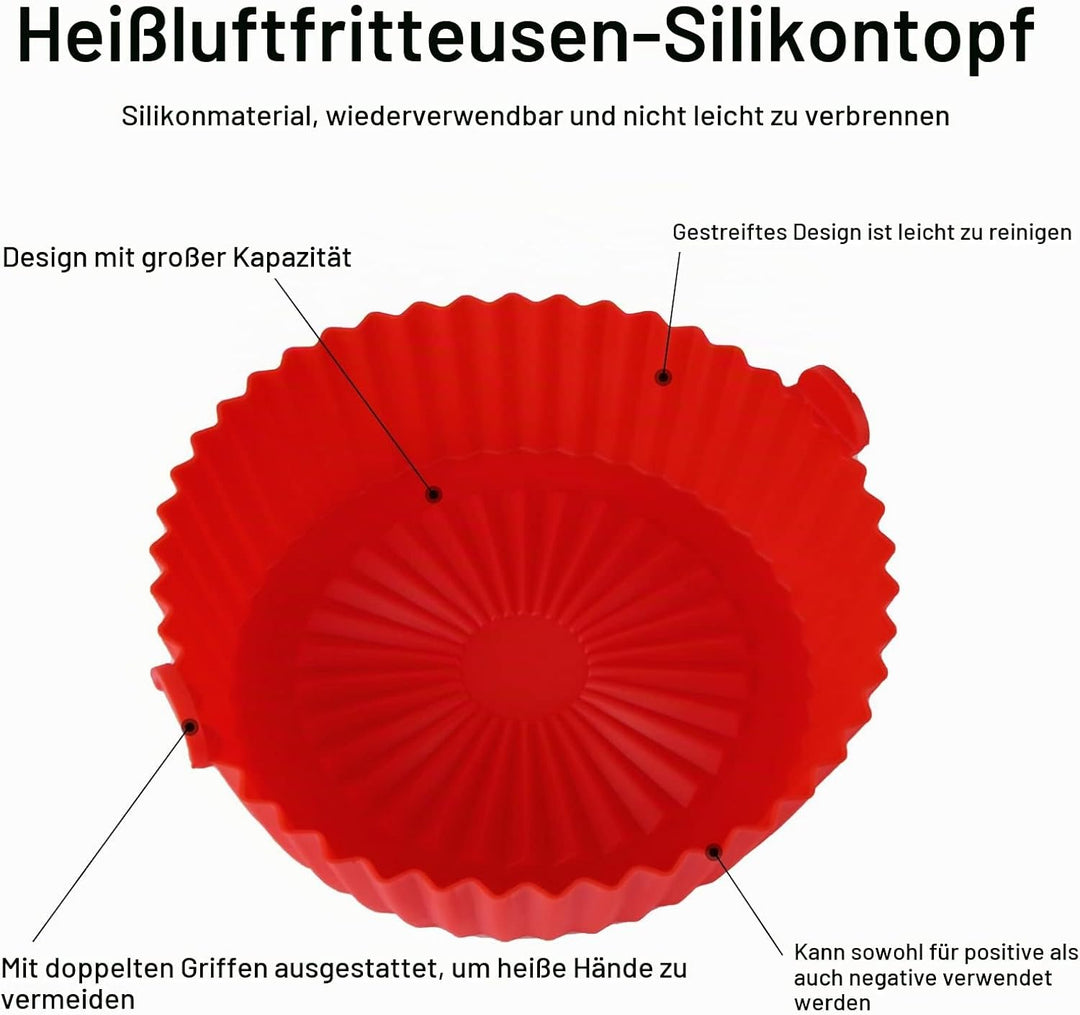 LUTER 2 Stück Heissluftfritteuse Korb, 14,5cm Durchmesser Rund Air Fryer mit Silikon Topf und Einsät