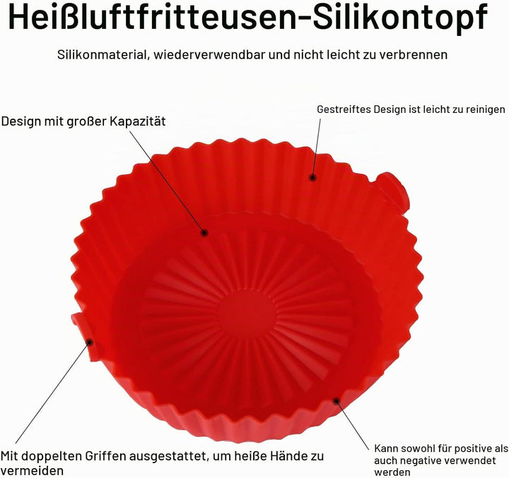 LUTER 2 Stück Heissluftfritteuse Korb, 14,5cm Durchmesser Rund Air Fryer mit Silikon Topf und Einsät