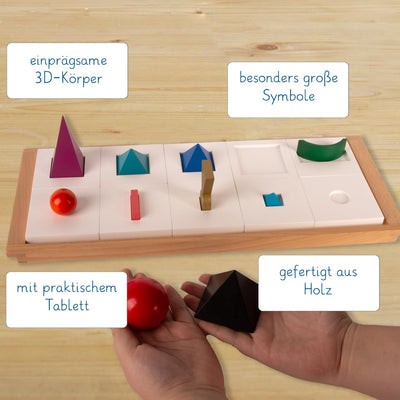 Montessori Wortartensymbole als 3D-Wortartenkörper zum Lernen der wichtigsten Wortarten