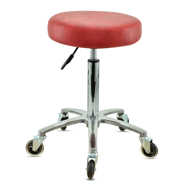 Premium Rollhocker Rot höhenverstellbar von 55 bis 75 cm - Rundsitz- Drehhocker Arbeitshocker Praxis