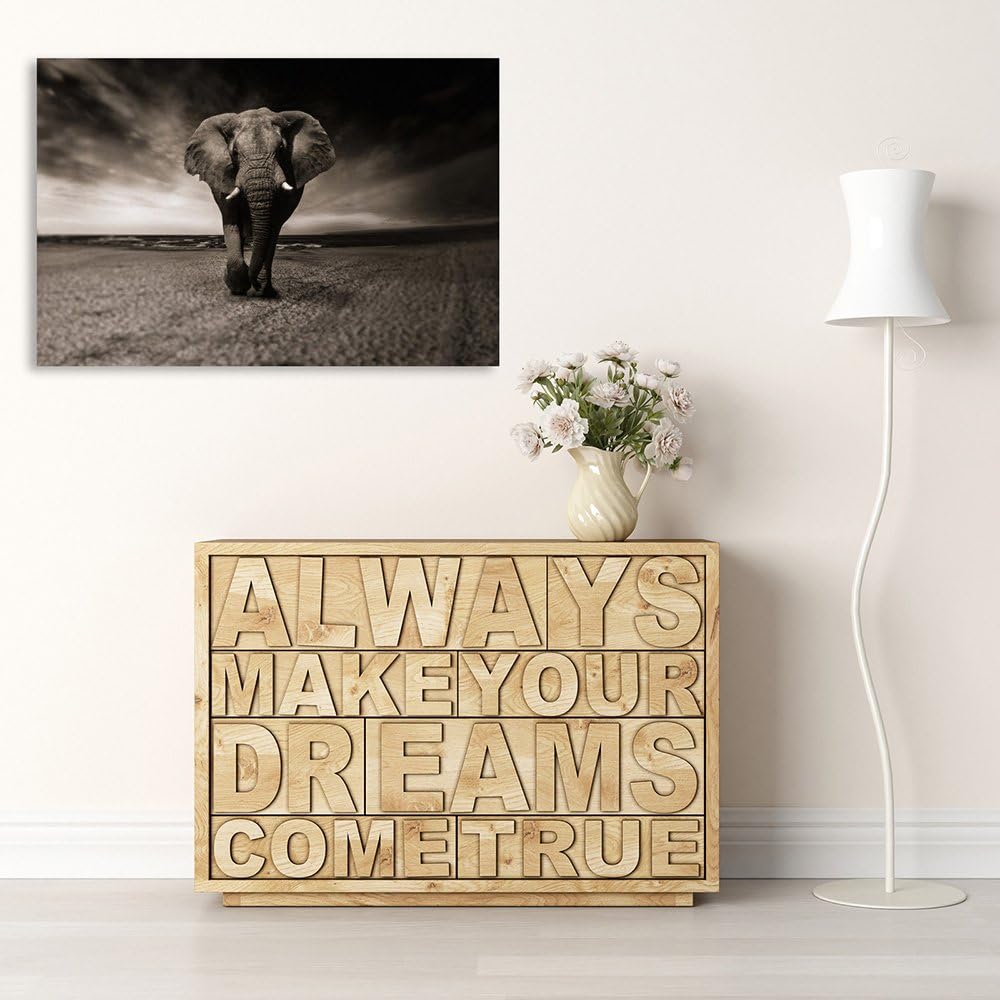 Feeby. Wandbilder - 1 Teilig- 60x90 cm - Bilder Kunstdrucke Deko Panel, ELEFANT, NATUR, SCHWARZ UND