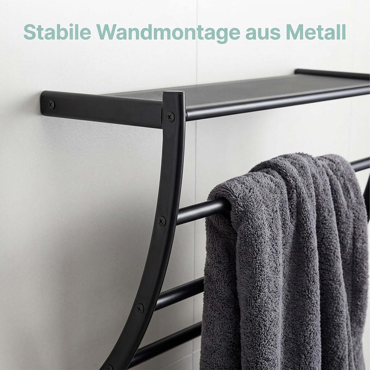 Relaxdays Handtuchhalter Wand, HBT: 44 x 56,5 x 23 cm, mit Ablage &amp; 3 Handtuchstangen, Duschtuchhalt