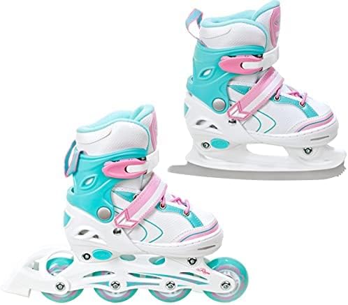 RAVEN 2in1 Kinder Schlittschuhe/Inline Skates Lia/Loret verstellbar mit LED Leuchtrad 30-33 (18-20,5