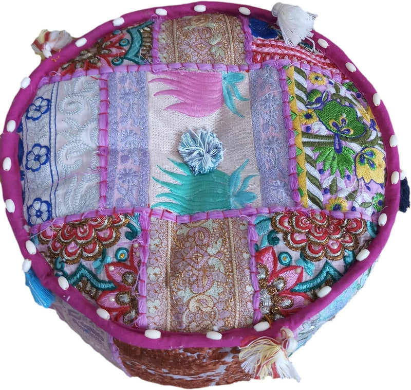 PUSHPACRAFTS Ottoman Pouf Indian Bohemian Style Interior Decor Footstool Floor Pillow Indian Embroid