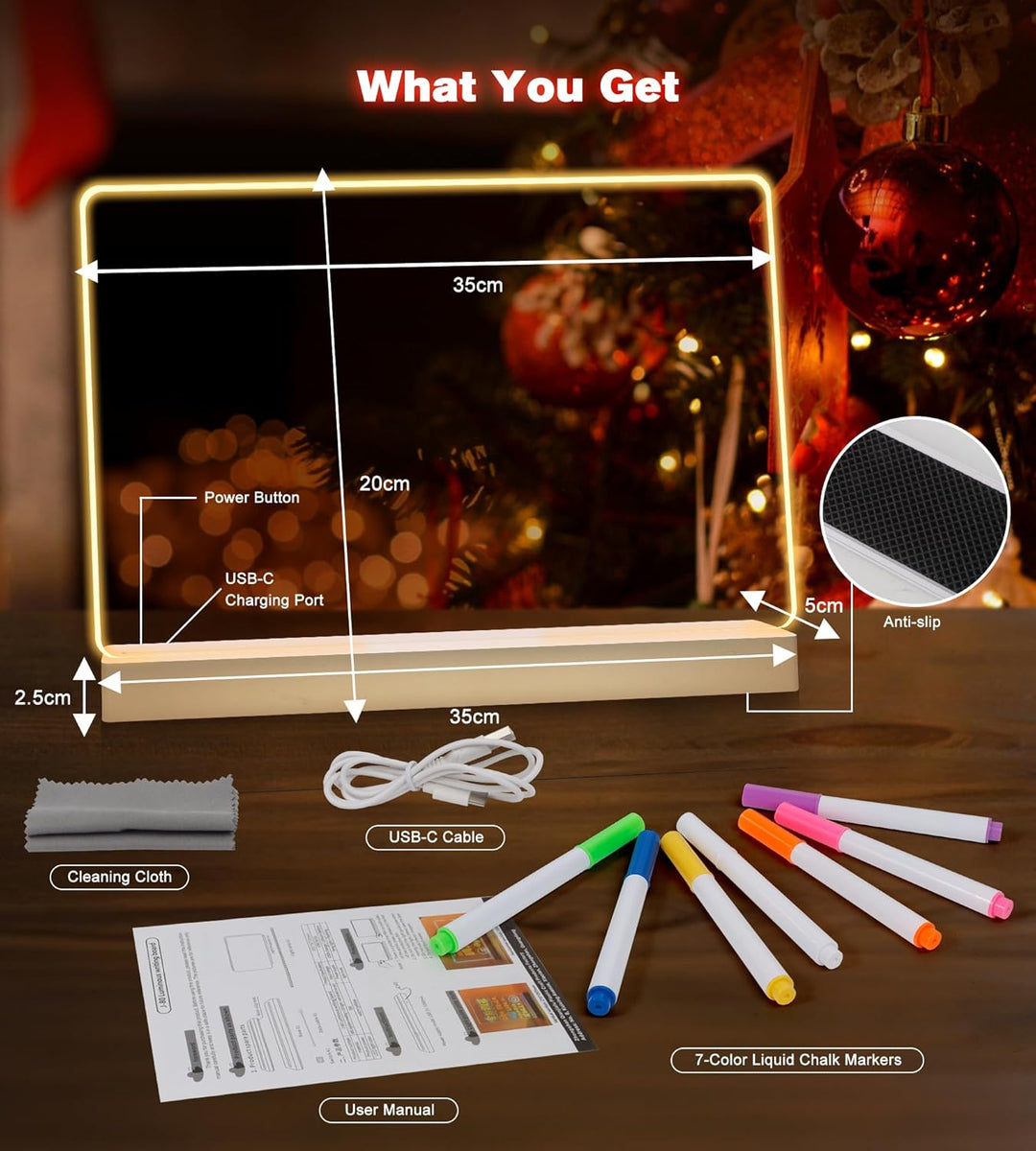LED Leucht-Zeichenbrett für Kinder, Wiederaufladbar LED Neon Licht Acryl Schreibtafel mit 7 Farbstif