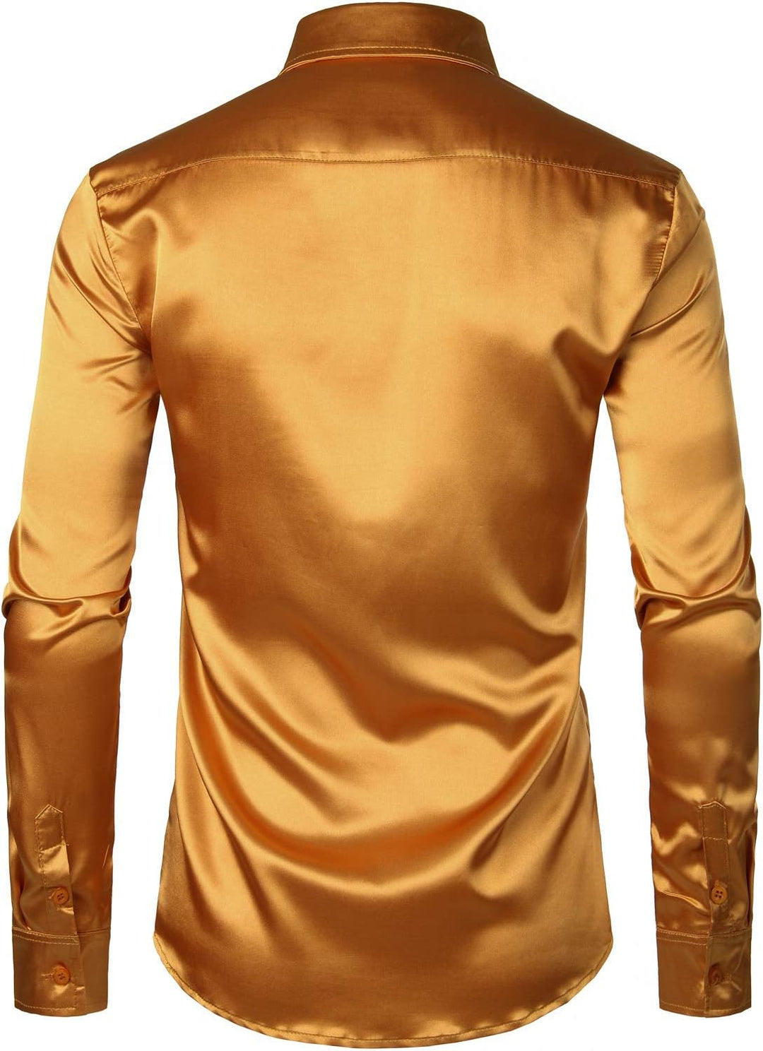 PARKLEES Herren Glänzend Slim Fit Satin Langarmhemd Frezeit Business Hemd für Party Nachtclub M Gold
