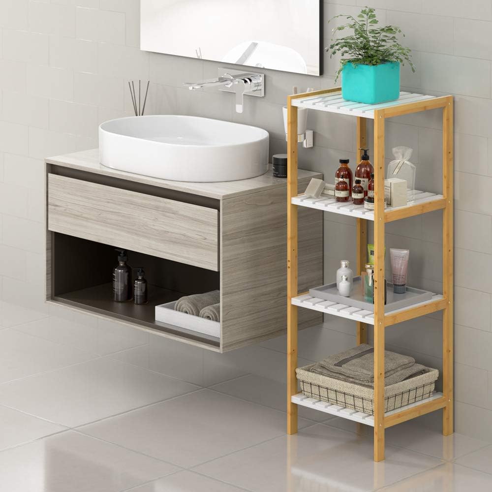 Casaria® Badezimmer Regal Bambus Holz 4 Ablagen Belastbarkeit 40kg Küche Wohnzimmer Bad Diele Standr