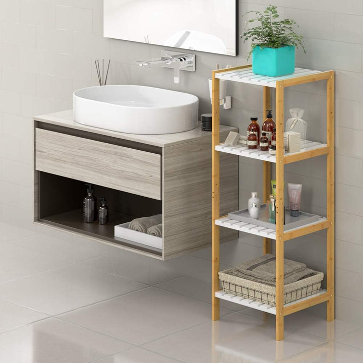Casaria® Badezimmer Regal Bambus Holz 4 Ablagen Belastbarkeit 40kg Küche Wohnzimmer Bad Diele Standr