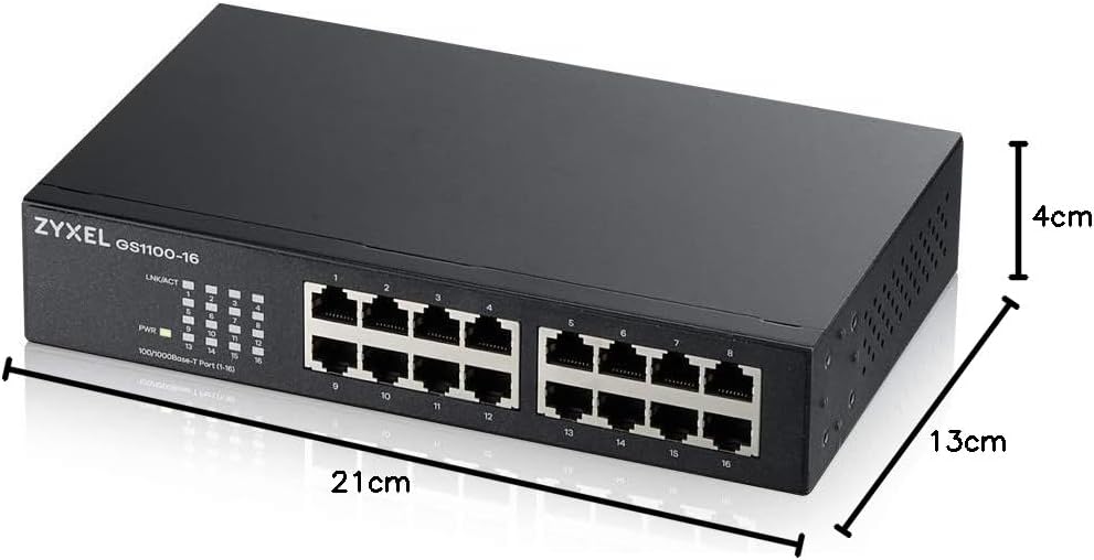 Zyxel 16-Port Gigabit Ethernet Unmanaged Switch - Design ohne Lüfter [GS1100-16v3] Single, Single