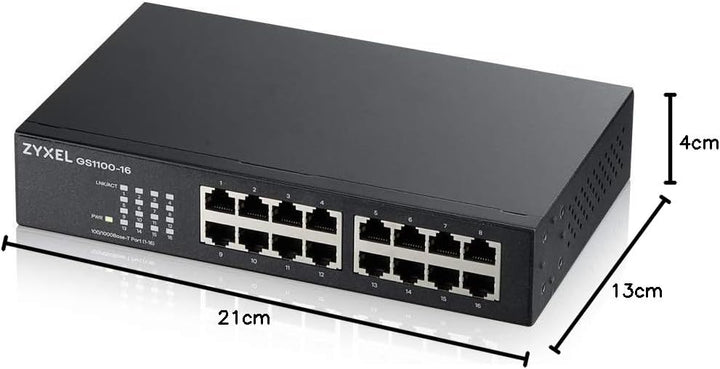 Zyxel 16-Port Gigabit Ethernet Unmanaged Switch - Design ohne Lüfter [GS1100-16v3] Single, Single
