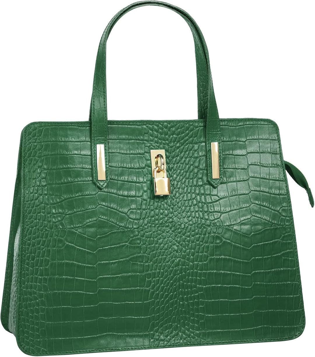 Handtasche Echt Leder Damen Made in Italy, Smartphonefach, Kroko-Design, elegante Umhängetasche, Dam